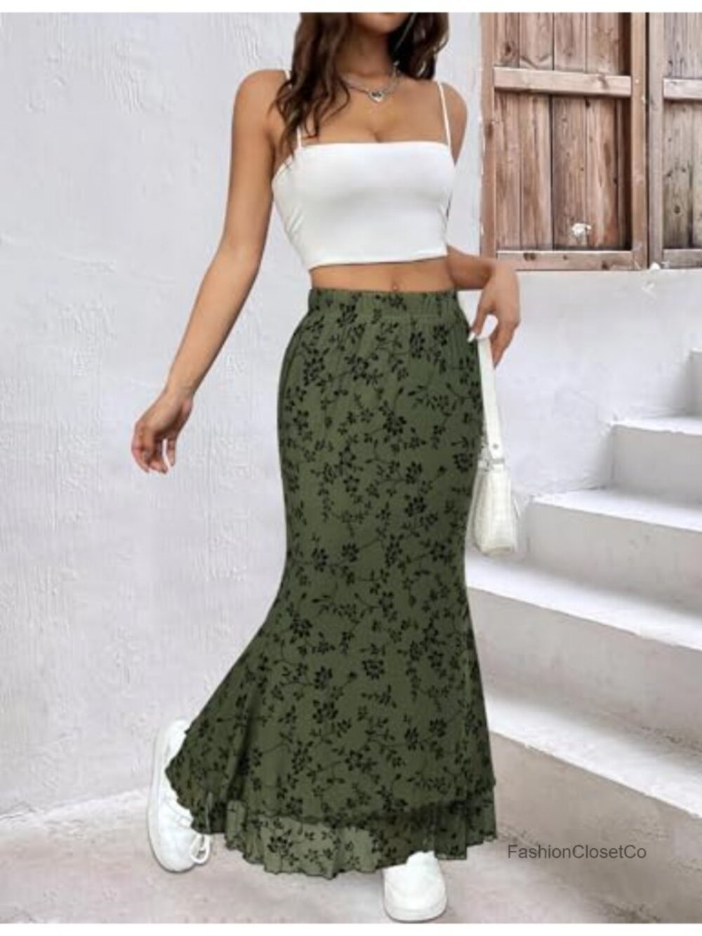 Women Maxi Skirt Flowy High Waisted Elastic Mermaid Fishtail Mesh - Picture 2 of 6